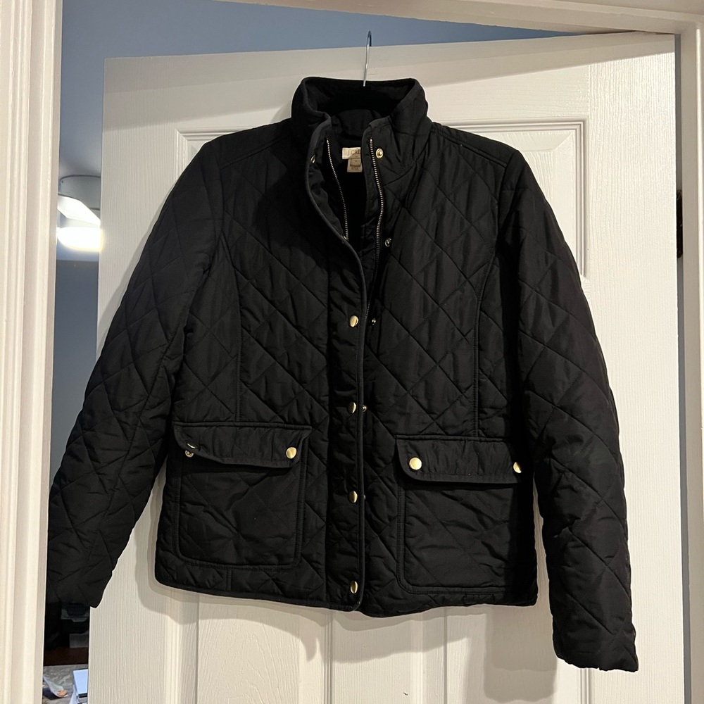 J. Crew Black Quilted Utility Jacket with Gold Accents